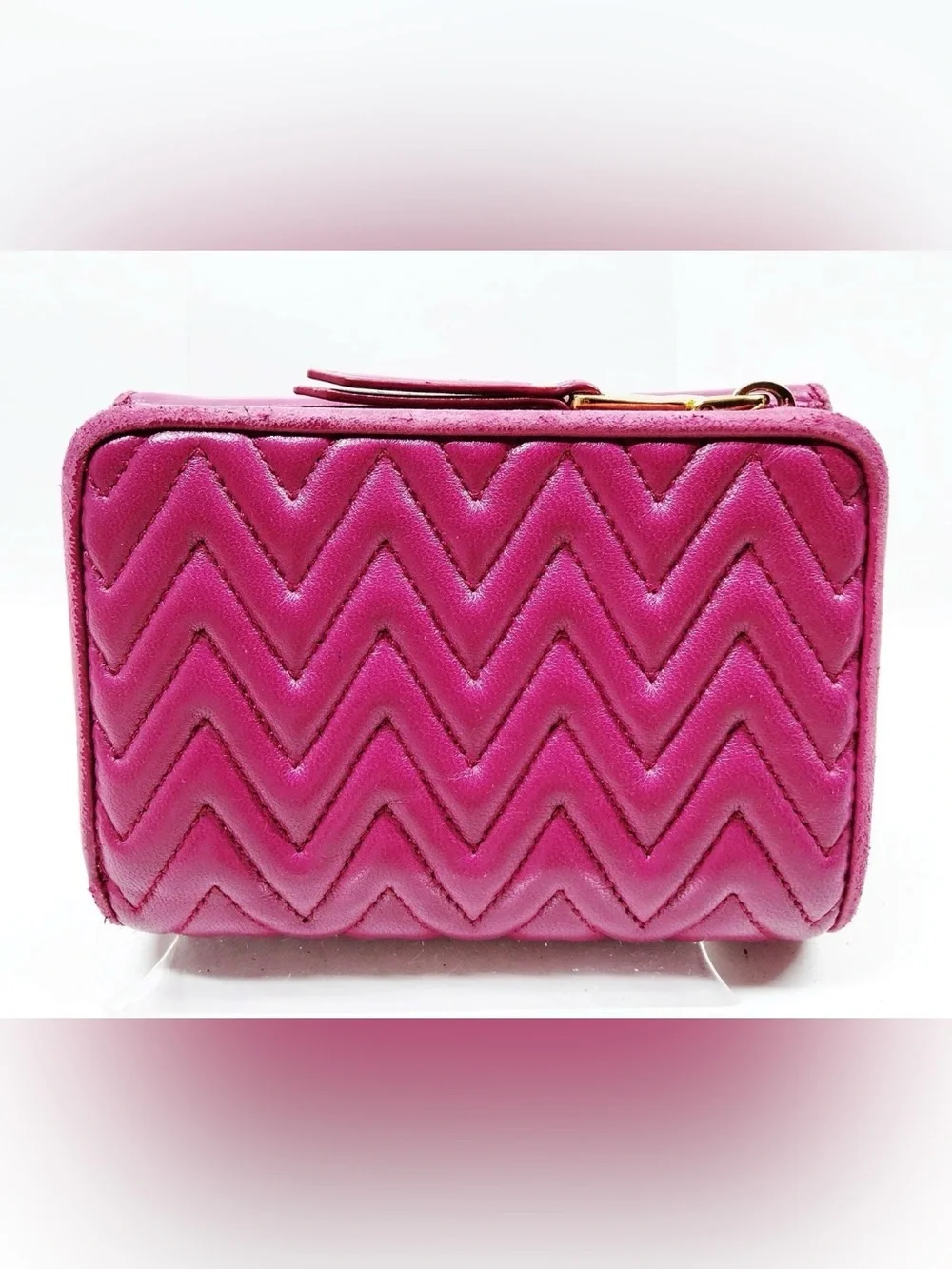 Miu Miu Matelasse Nappa Lambskin Leather Fuchsia Purple Trifold Wallet